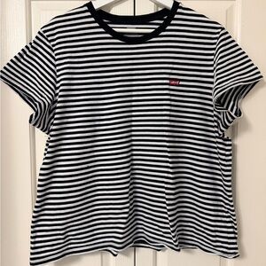 Levi's Black & White Stripe Crew Tee with Red Tab